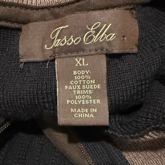 Tasso Elba Mens Elbow Patch 1/4 Button Mock Neck Black Knit Sweater XL Preppy - Picture 5 of 7